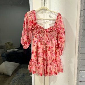 Pink mini floral dress- Hello Molly